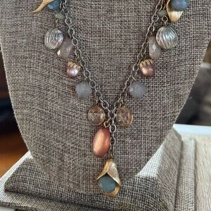 Chicos beaded necklace Elegant Multi-Color pastels spring gold toned NeW